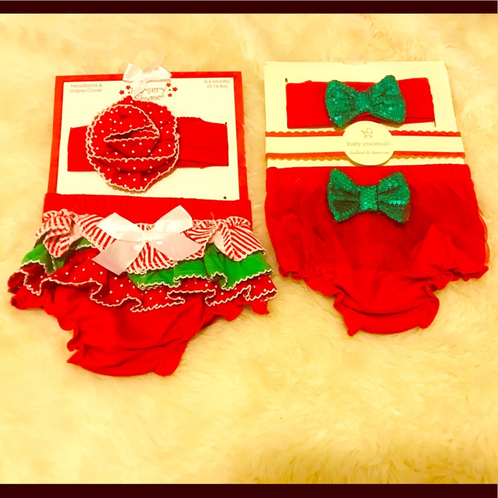 Two Sets of Christmas Baby Bloomers and Headband